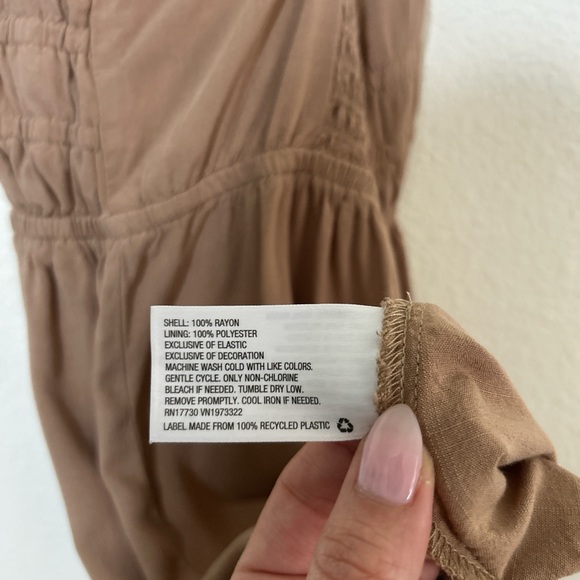 Wild Fable Brown Smocked V-Neck Mini Dress with Pom-Pom Trim XS - Picture 9 of 10